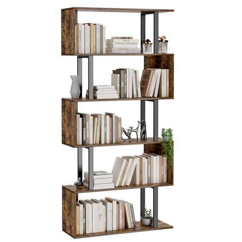 6 Tier Geometric S Shaped Wood Bookcase L2696