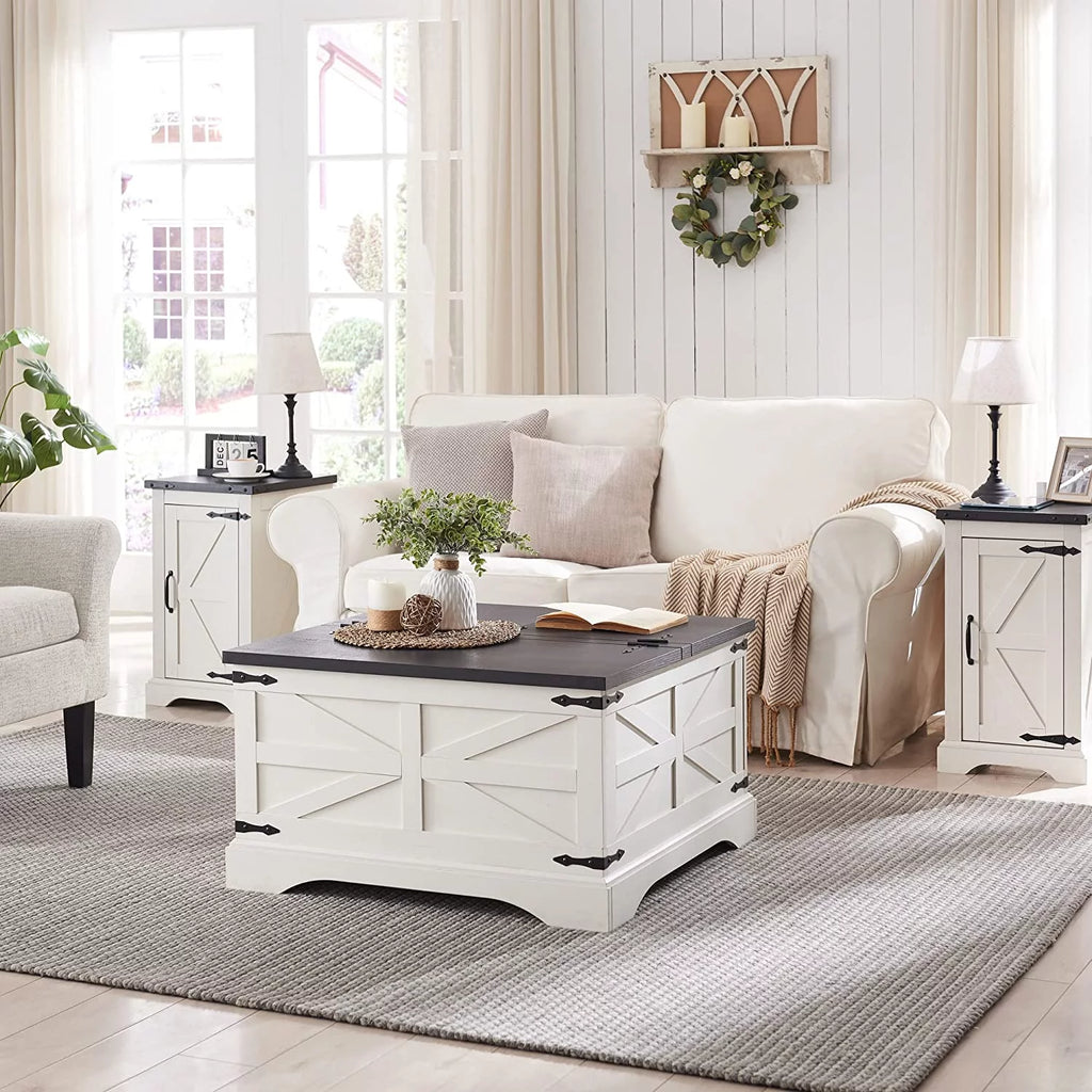 White Wood Lift-Top Coffee Table with Storage F995