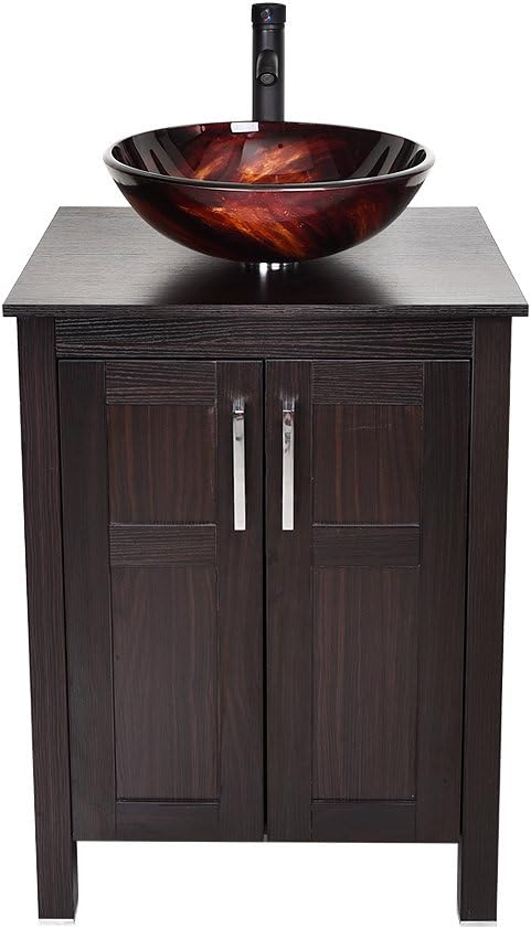 24 Inches Dark Coffee Bathroom Vanity Set with Top and 2-Door Cabinet X4338