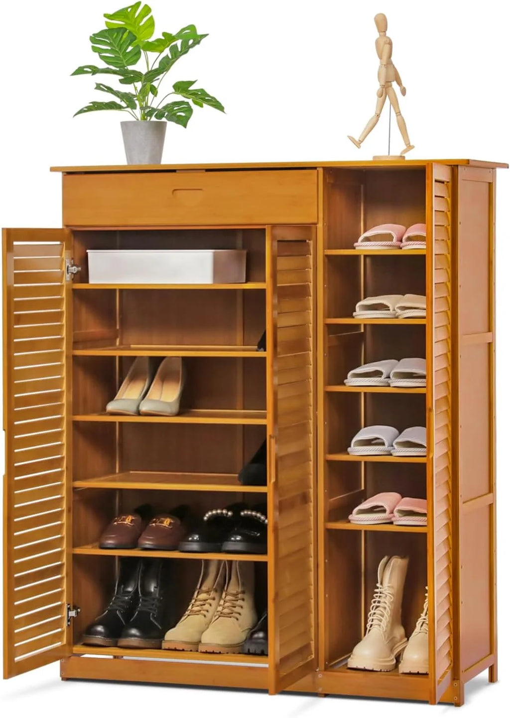 Bamboo Shoe Storage Cabinet With Drawer & Shutter Door Z339058
