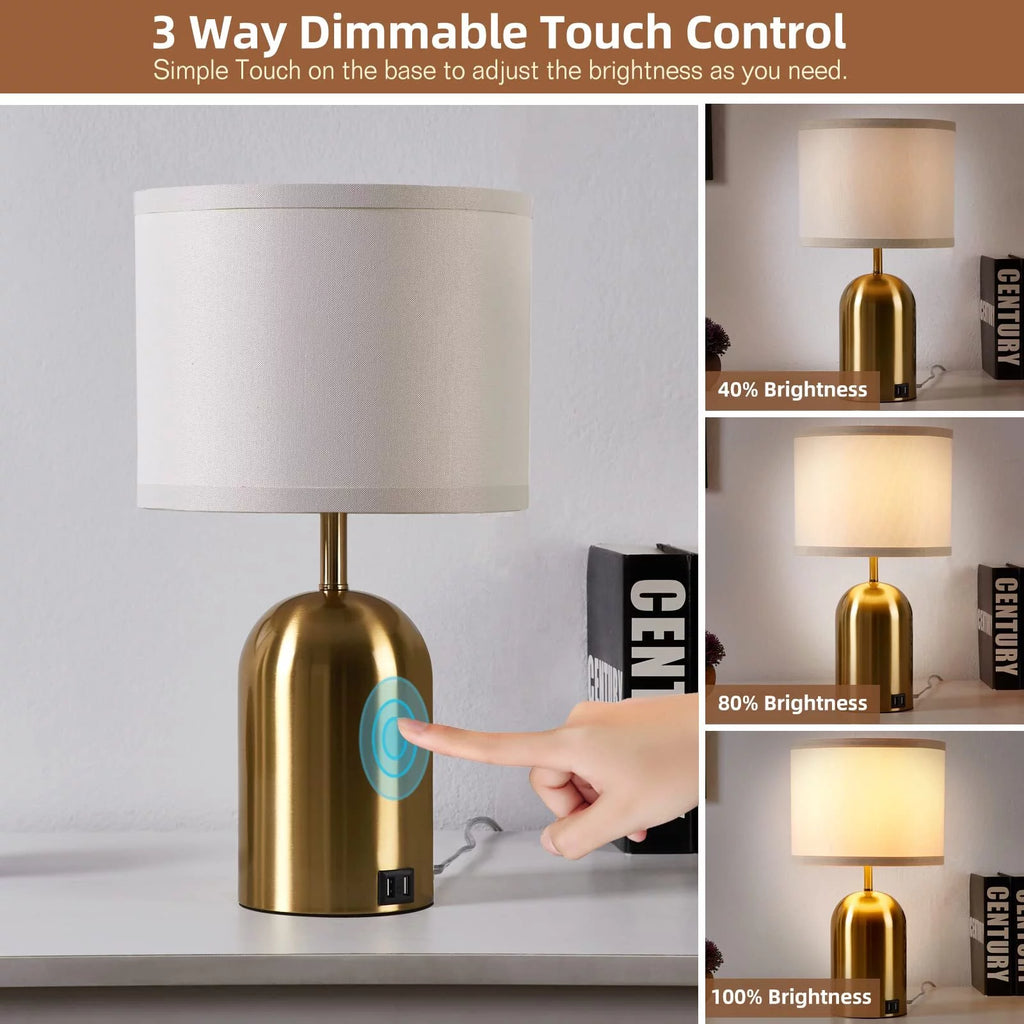 Touch Control Table Lamps Set of 2, 3 Way Dimmable with USB Charging Ports G888