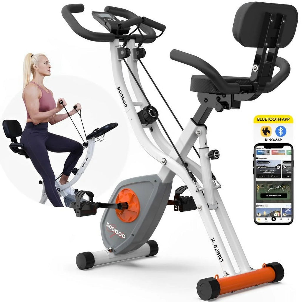 Upright Folding Magnetic Exercise Bike with Arm Resistance Bands L77111