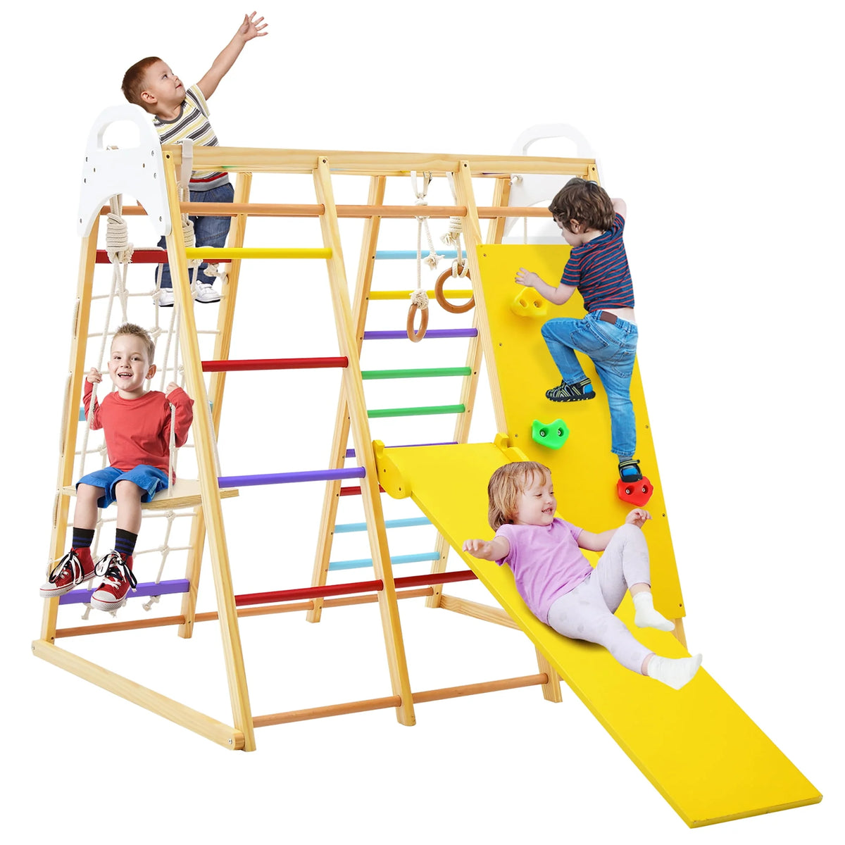 Wooden 8-in-1 Jungle Gym Playset with Monkey Bars G228297