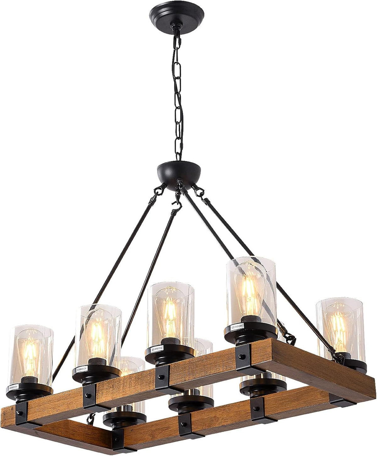 8-Lights Wooden Pendant Lighting with Glass Shading F48293