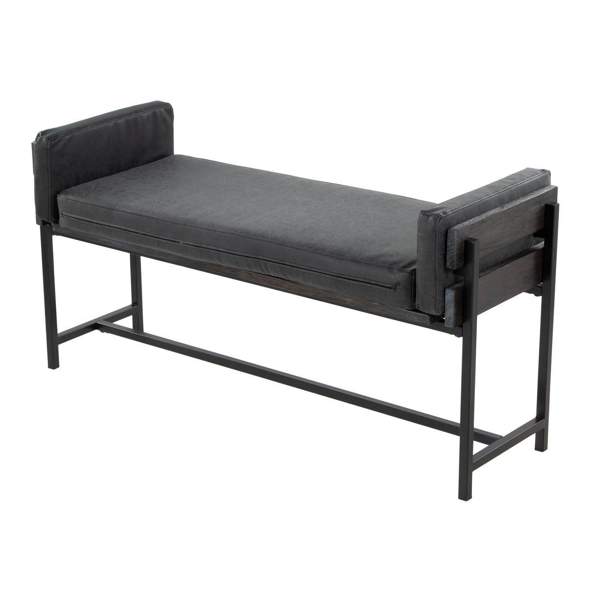 18" Farmhouse Bench with Black Metal and Grey Wood K7489