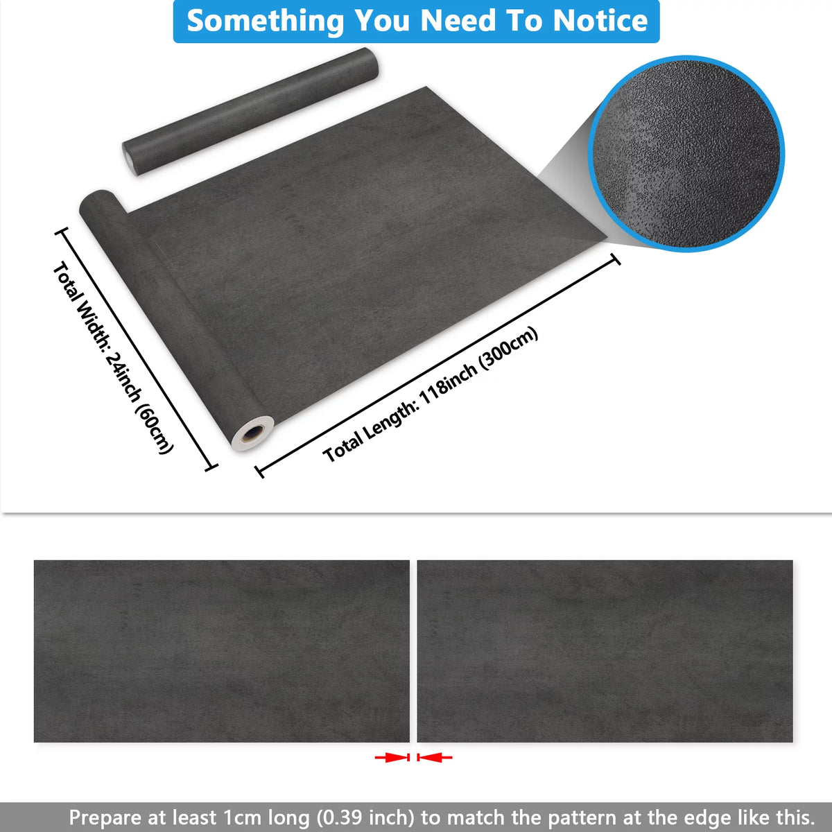 Dark Grey Matte Concrete Textured Peel and Stick Contact Paper 24"x118" I235