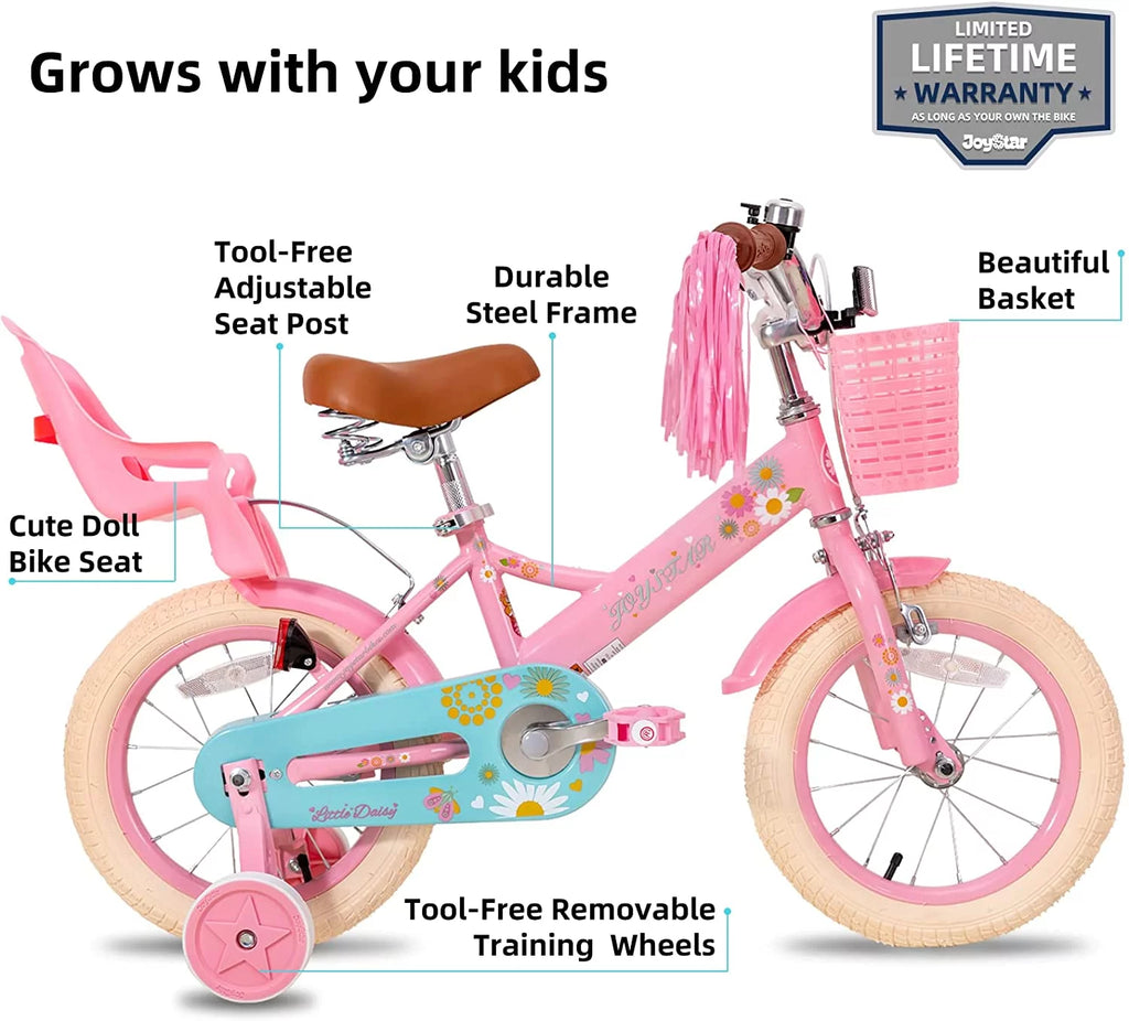 12 Inch Kids Bike with Training Wheels and Basket Pink A723517