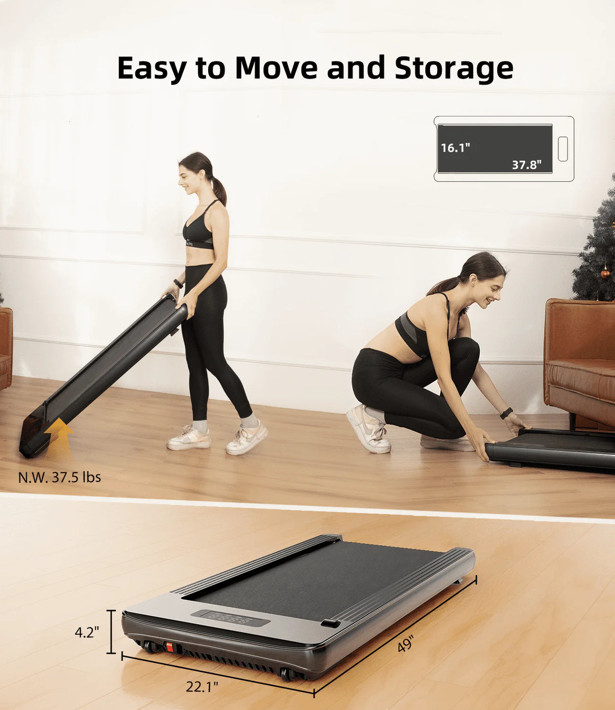 Foldable Under Desk Treadmill with Remote Control LED Display H864