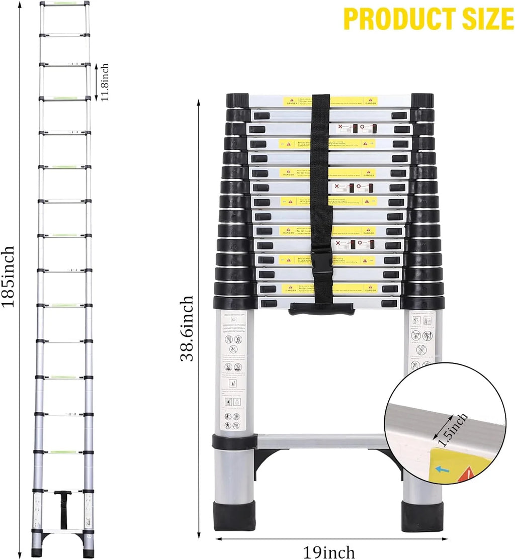 14.5FT Telescoping Aluminum Extension Ladder with Triangular Stabilizer G6185