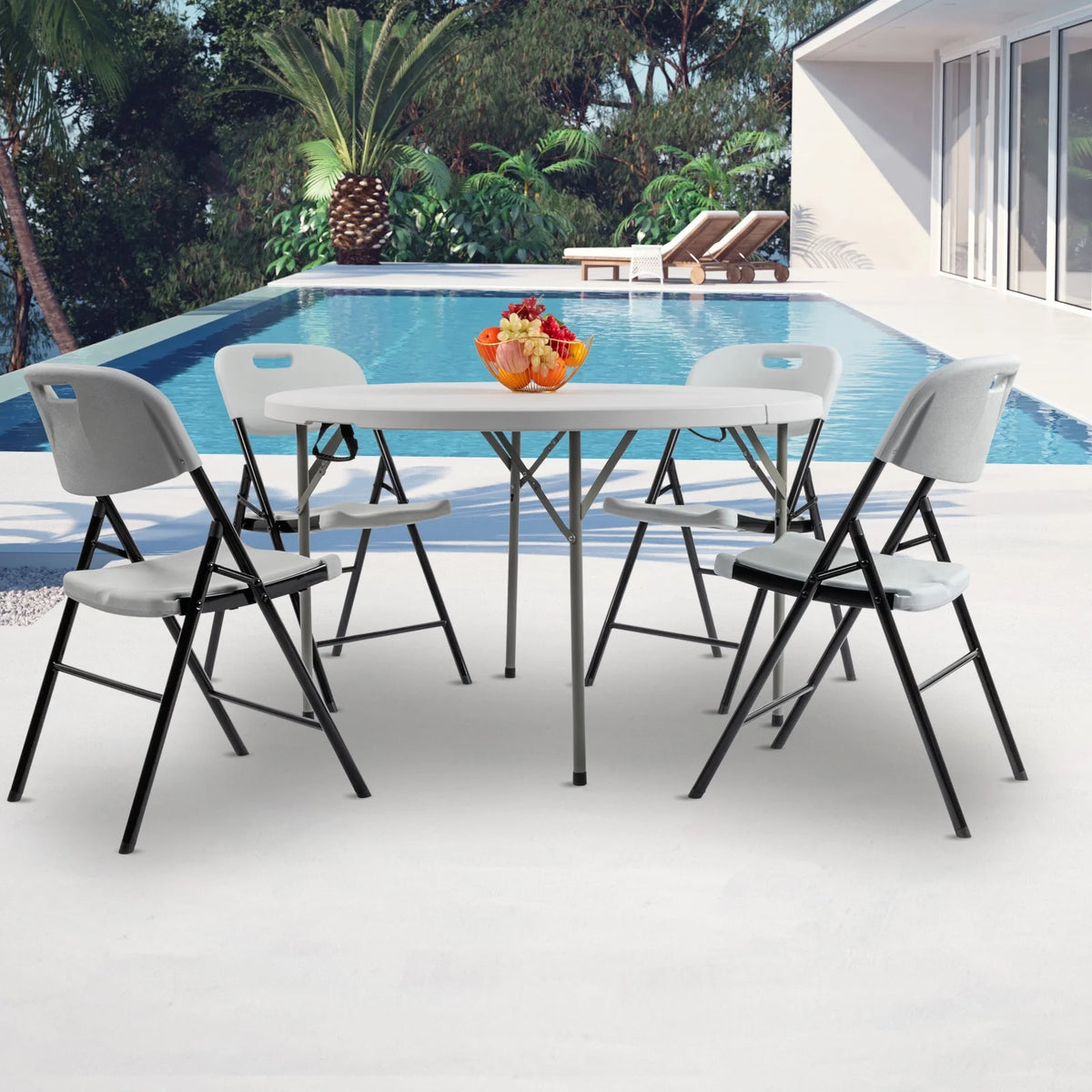 4 Ft White Round Folding Plastic Dining Table G760817
