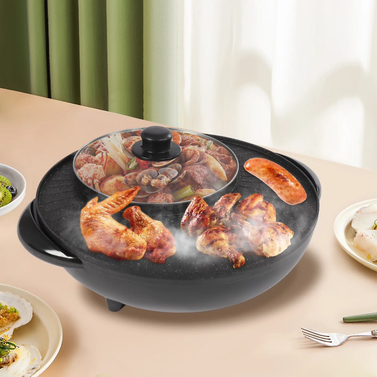 2 in 1 Electric Hot Pot Grill Cooker 1350W H93656