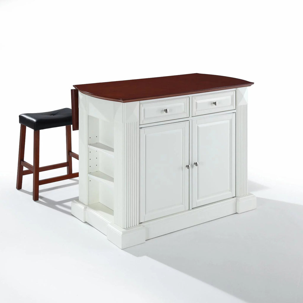 White Drop Leaf Kitchen Island with Stools K97735