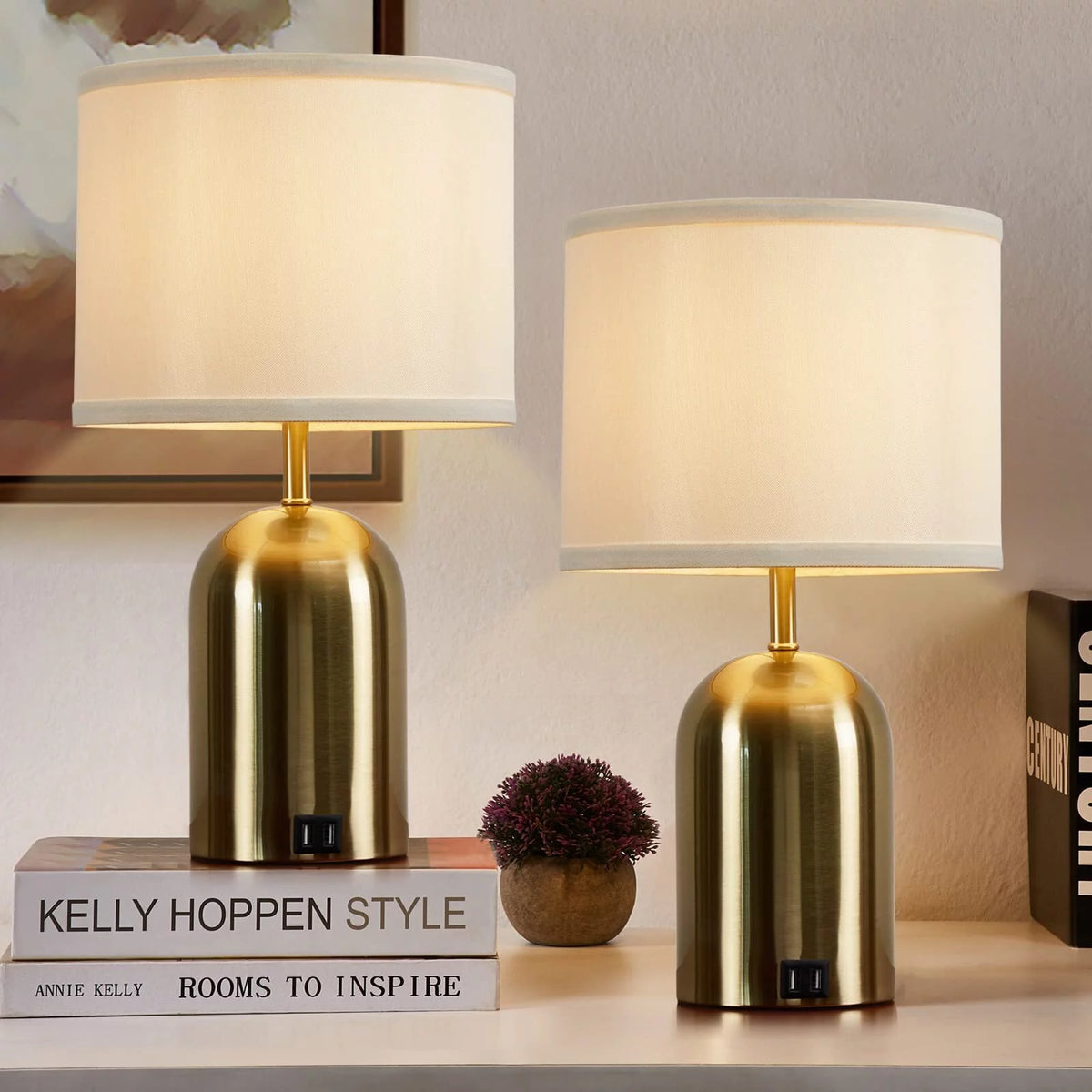 Touch Control Table Lamps Set of 2, 3 Way Dimmable with USB Charging Ports G888