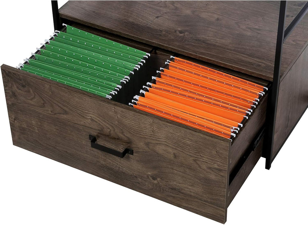 Wood Lateral File Cabinet with 1 Drawer, Printer Stand with Storage Shelves Q260640