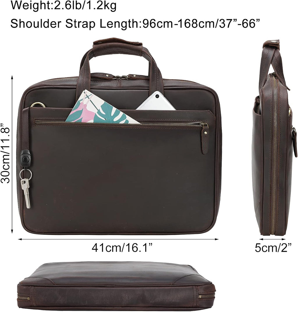 Brown Vintage Leather Slim Briefcase for 15.6 Inch Laptop V405001