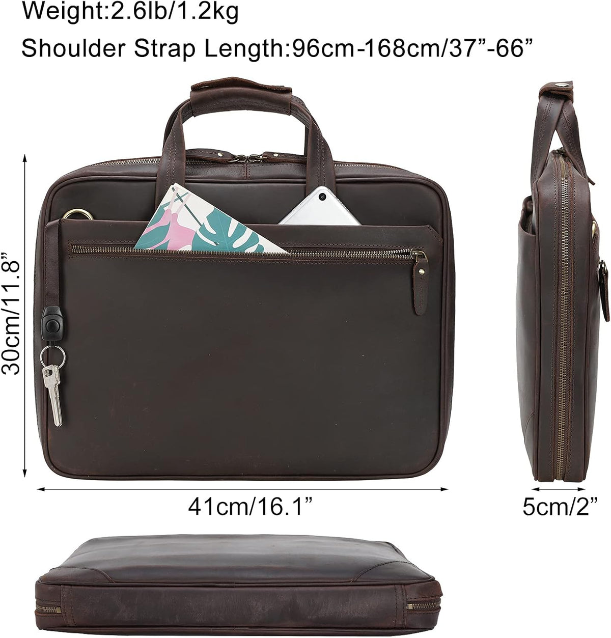 Brown Vintage Leather Slim Briefcase for 15.6 Inch Laptop V405001