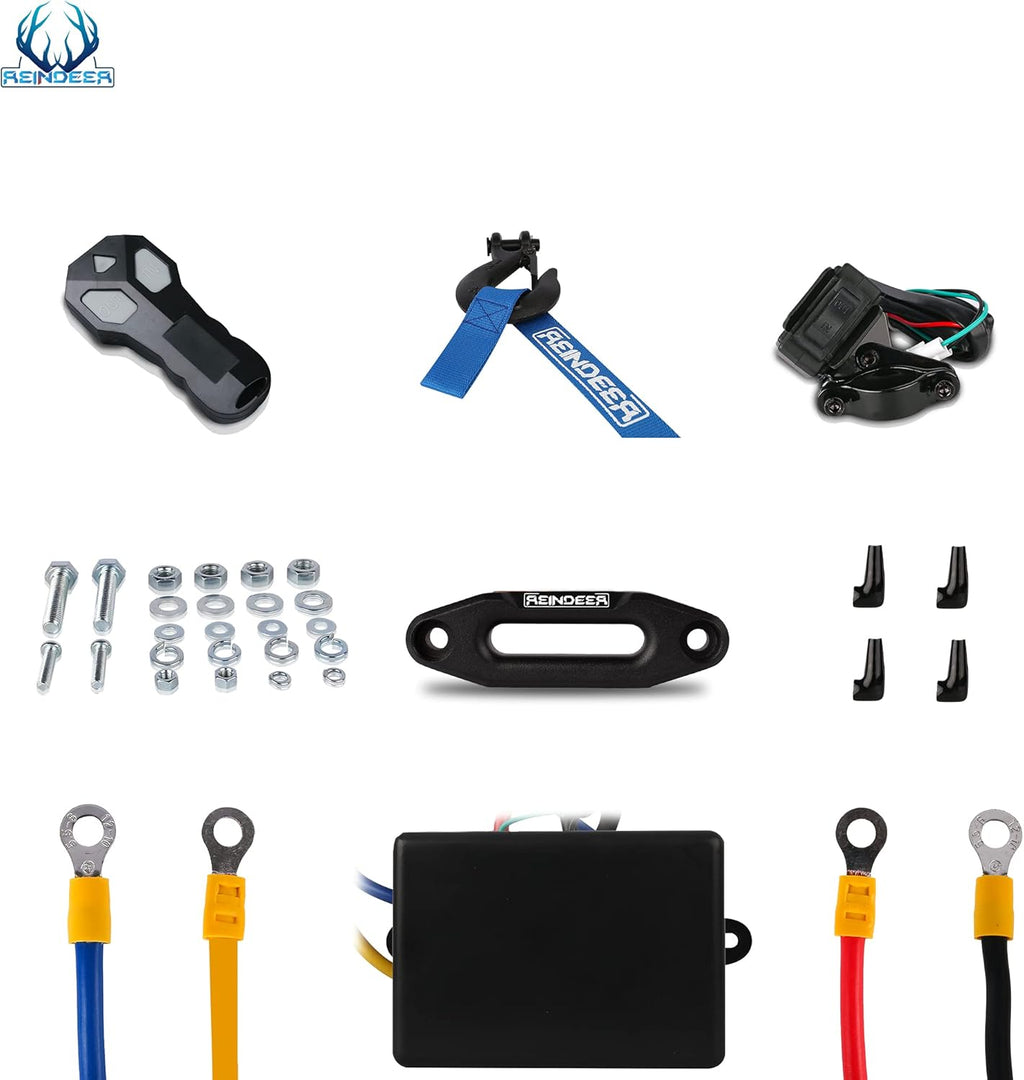 12V 3500 lb Electric Winch Kit Synthetic Rope with Hawse Fairlead Waterproof IP67 Wireless Remotes G97865