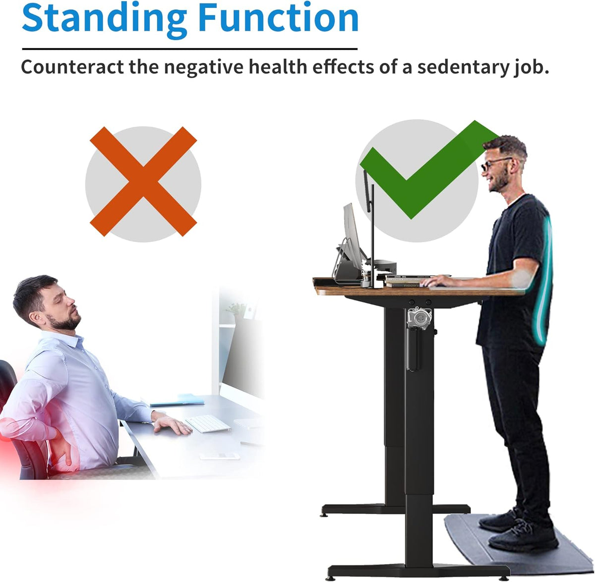 55 inch Adjustable Height Electric Standing Desk with Cup Holder, Headphone Hook, Cable Manager, Mouse pad, Walnut Wood Y3834