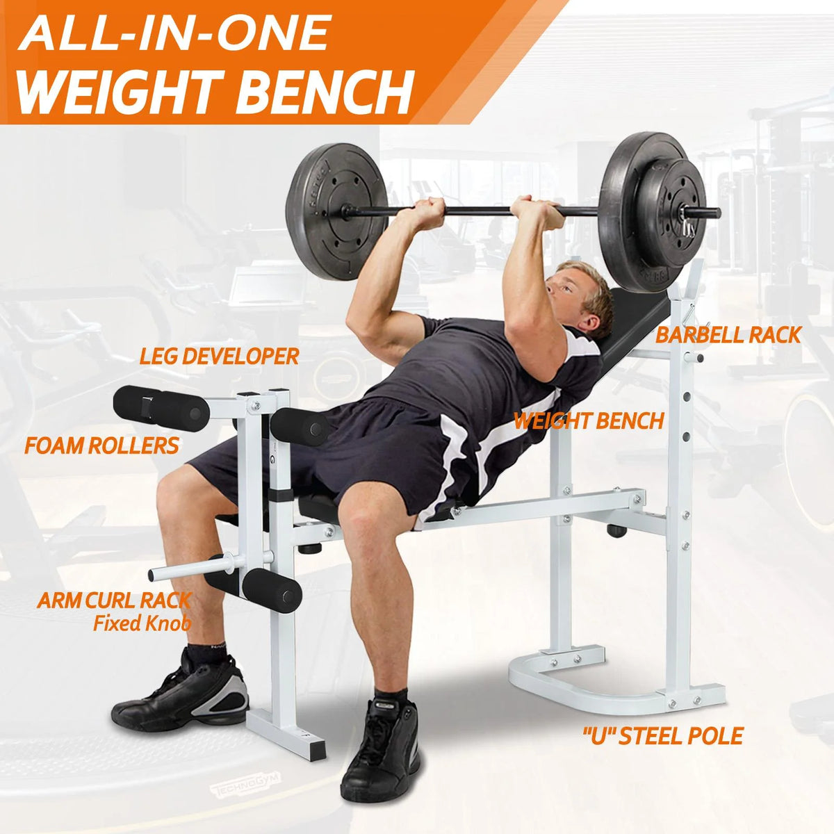 Folding Olympic Weight Bench with Preacher Curl Leg Developer B79202