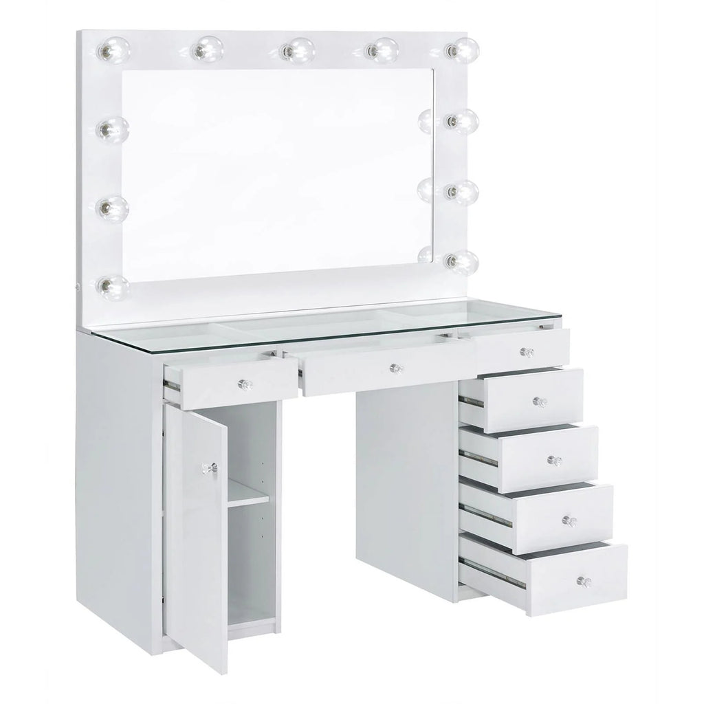 White 7-Drawer Wood & Glass Vanity Desk X900287