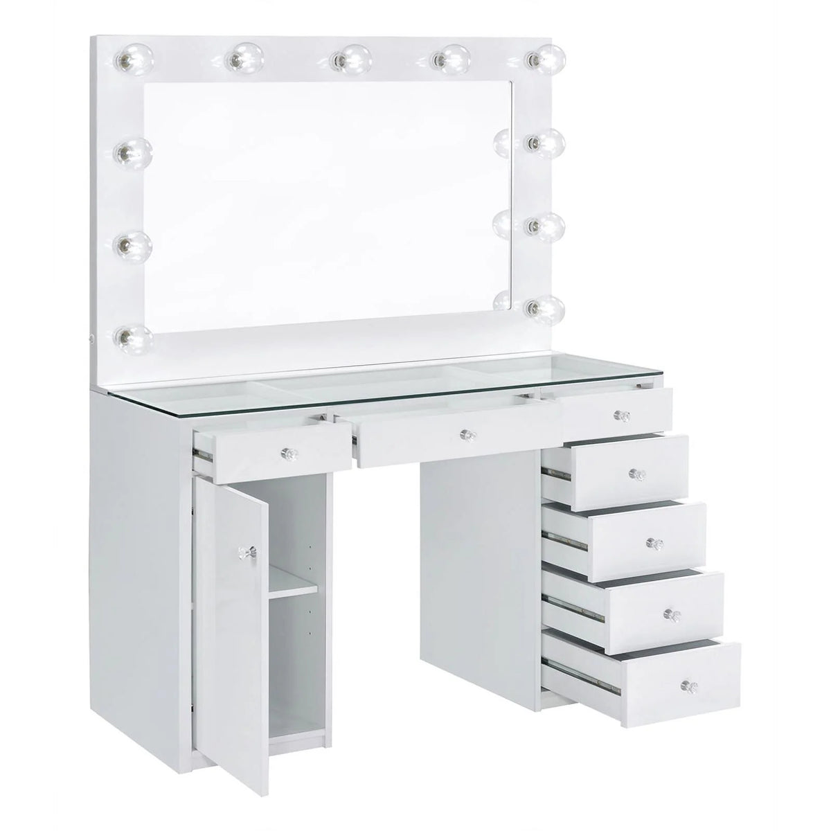 White 7-Drawer Wood & Glass Vanity Desk X900287