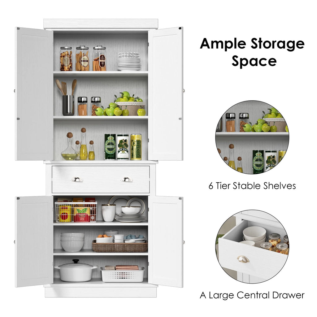 White 72.4'' Tall Wood Kitchen Pantry with 4 Doors K12790
