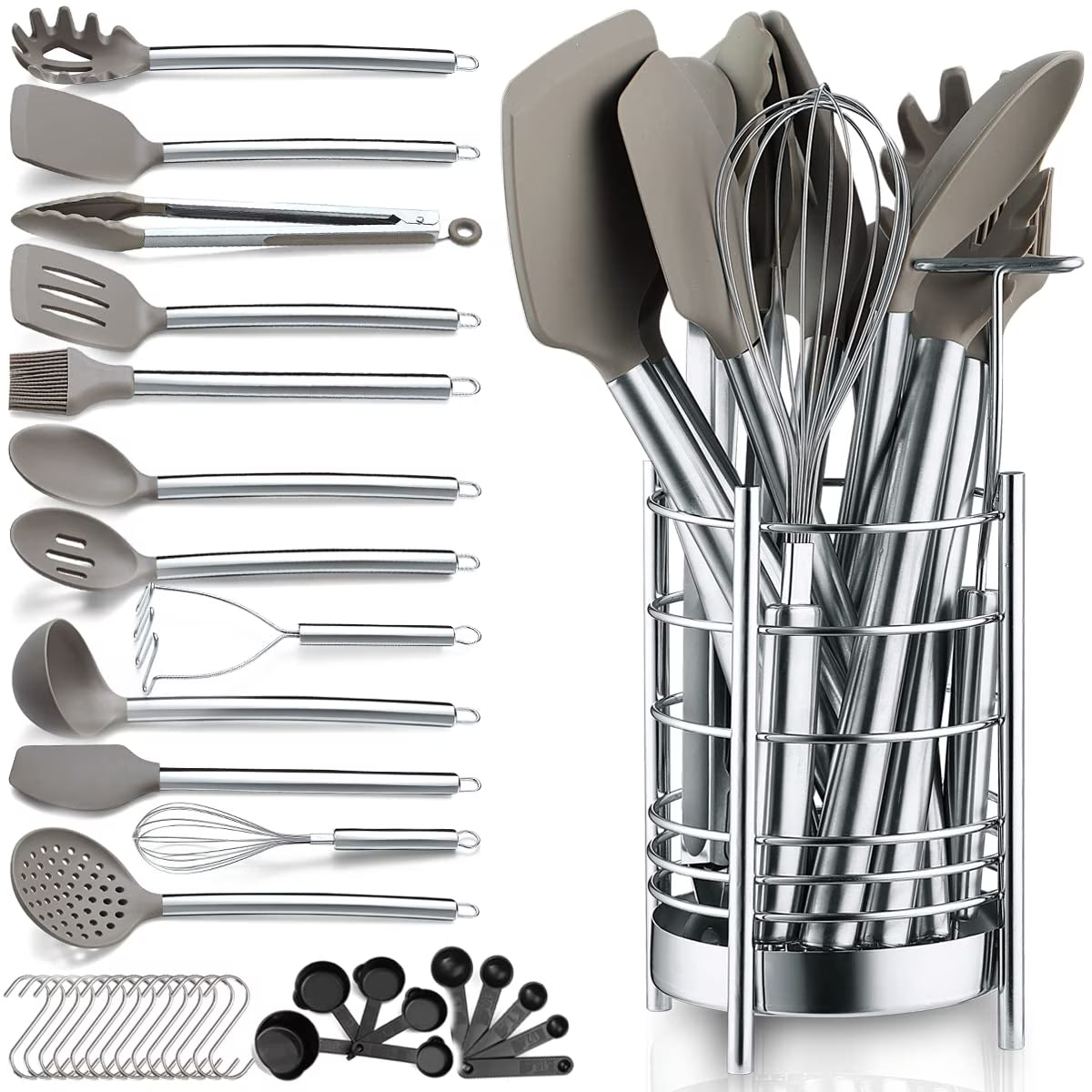38 Pieces Silicone Kitchen Utensils Set With Stainless Steel Utensil Holder F399