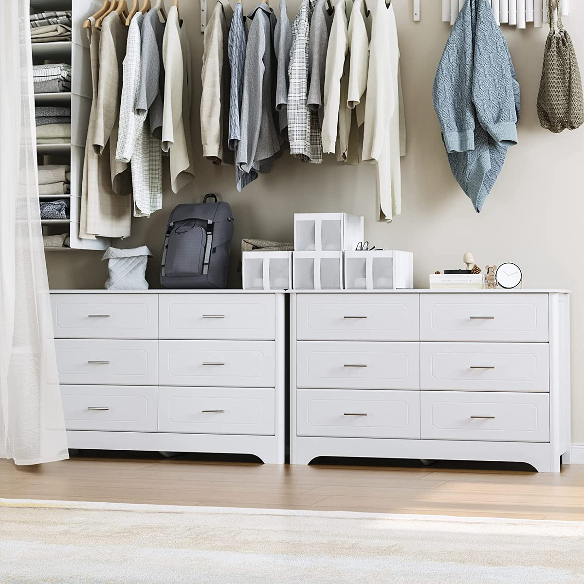White Wood Dresser with Metal Handles T86491