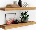 Set of 2 Light Walnut Wooden Floating Wall Shelves Z365