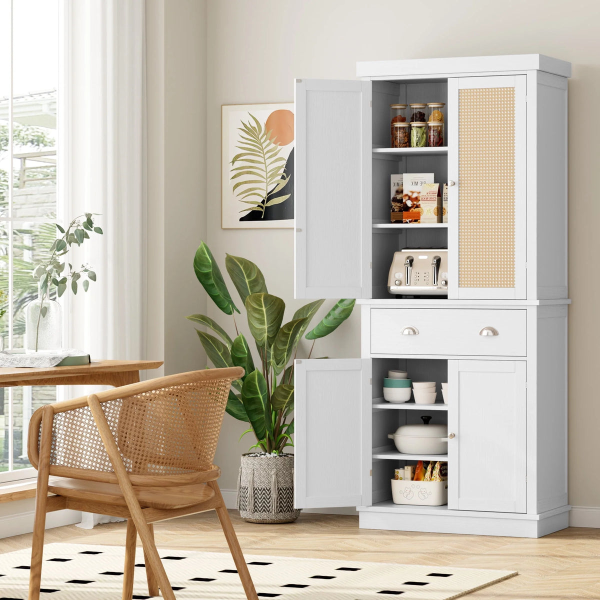 White 72.4'' Tall Wood Kitchen Pantry with 4 Doors K12790