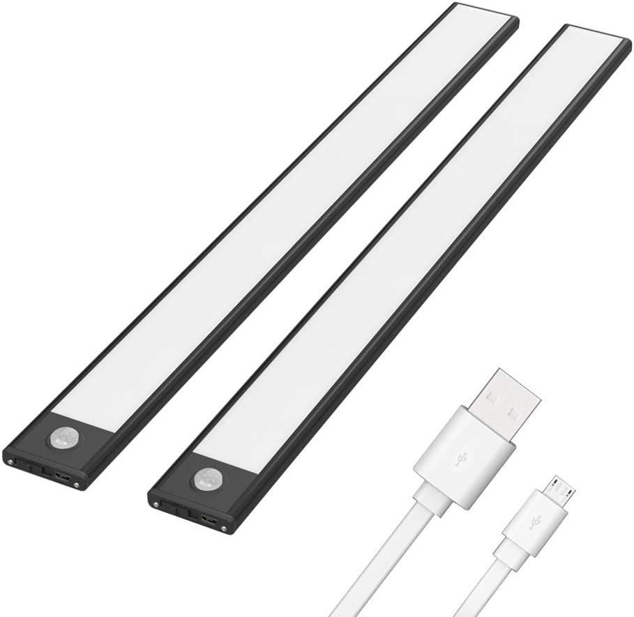 24 inch Wireless Motion Sensor Rechargeable LED Cabinet Lights Black 2 Pack K1662