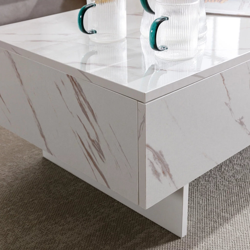 High Gloss White Marble Rectangle Coffee Table N778096