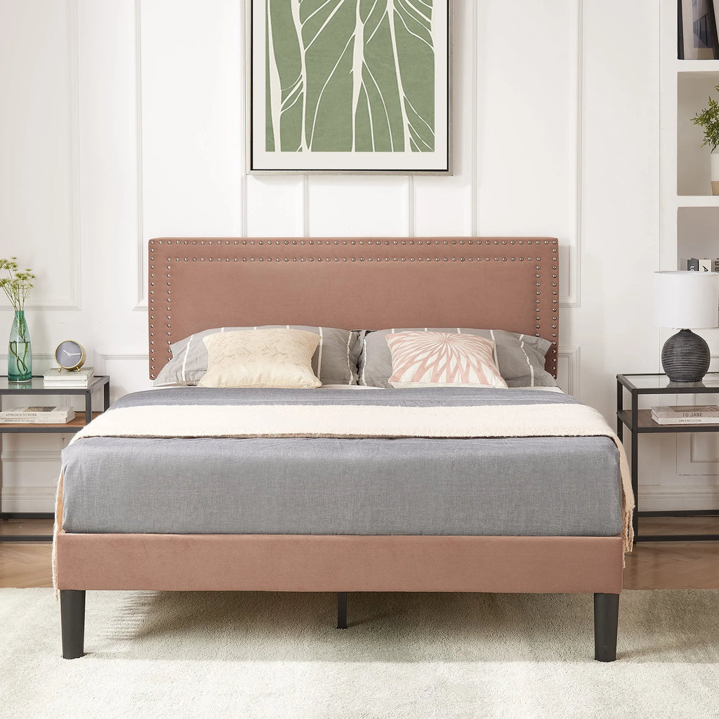 Queen Size Platform Bed Frame with Adjustable Upholstered Headboard E208