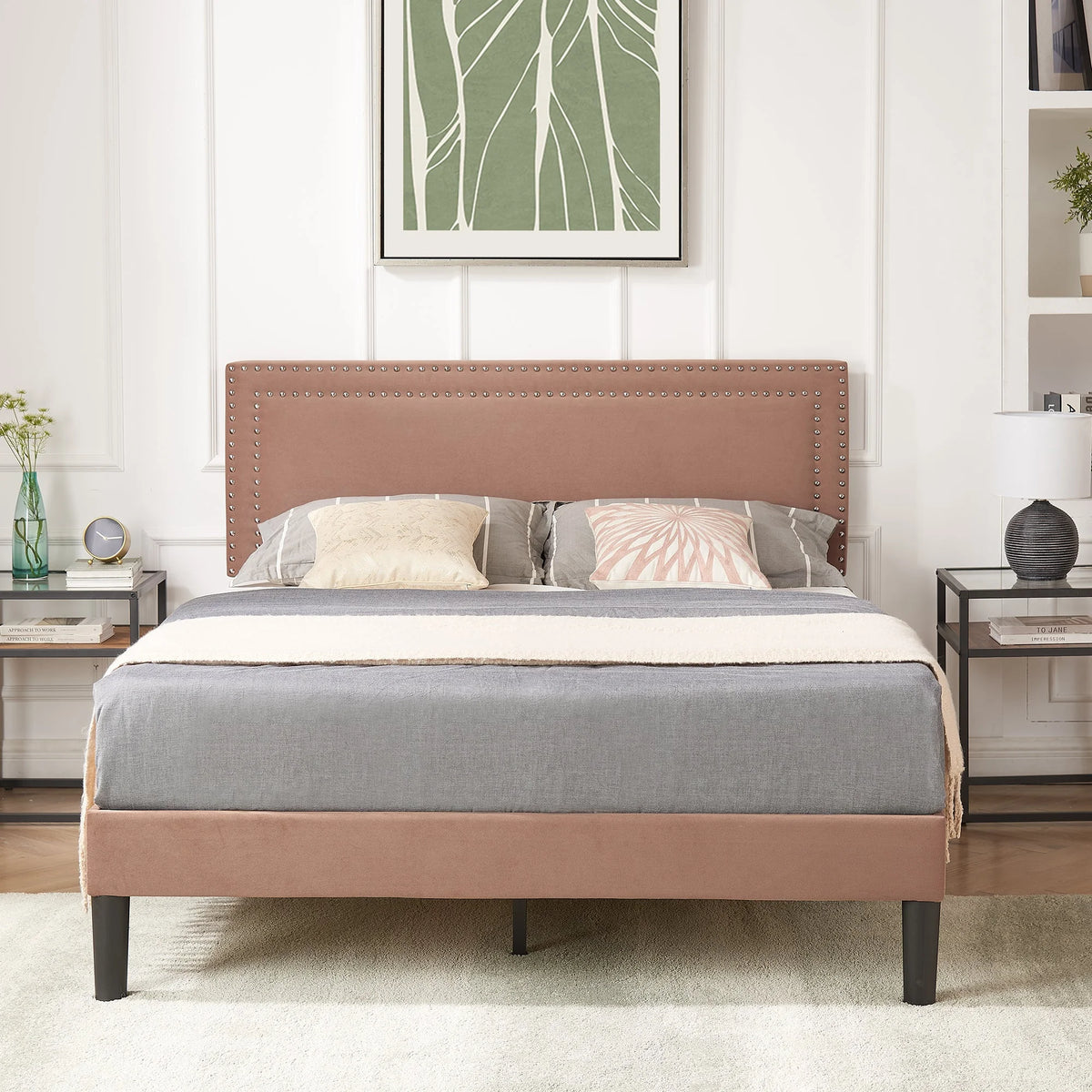 Queen Size Platform Bed Frame with Adjustable Upholstered Headboard E208