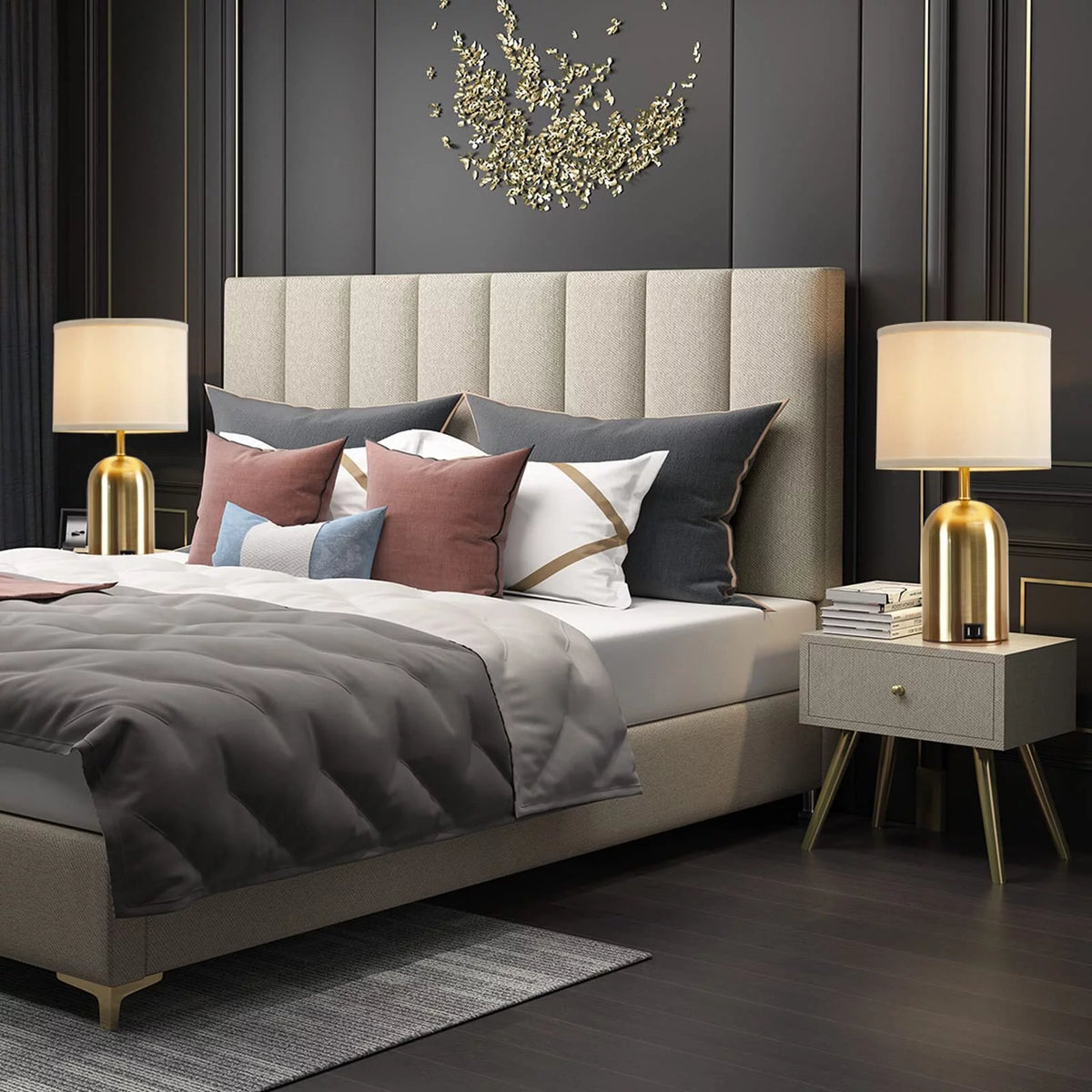 Touch Control Table Lamps Set of 2, 3 Way Dimmable with USB Charging Ports G888