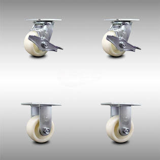 4 inch Stainless Steel Nylon Caster Set with Ball Bearings 2 Brakes 2 Rigid P1575