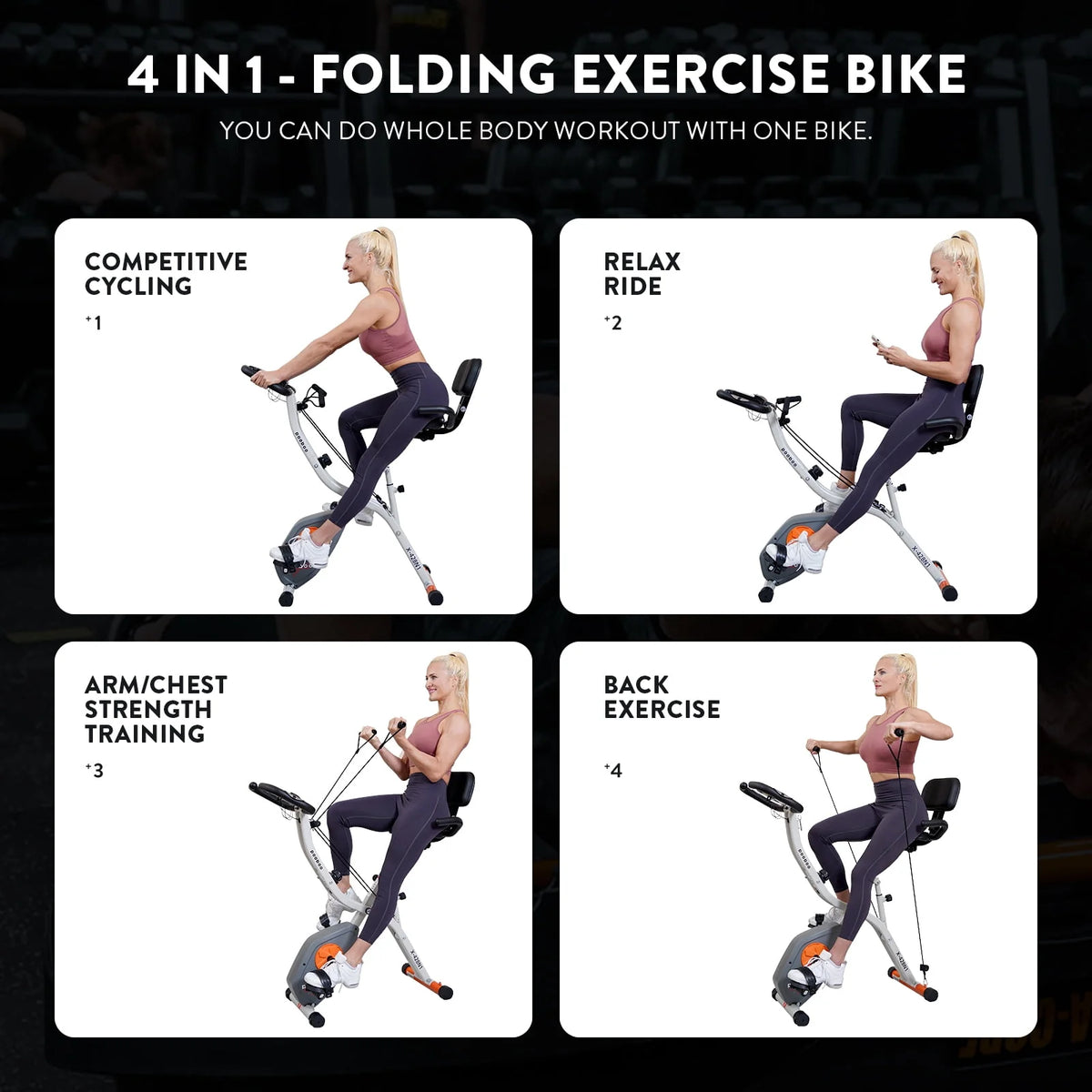 Upright Folding Magnetic Exercise Bike with Arm Resistance Bands L77111