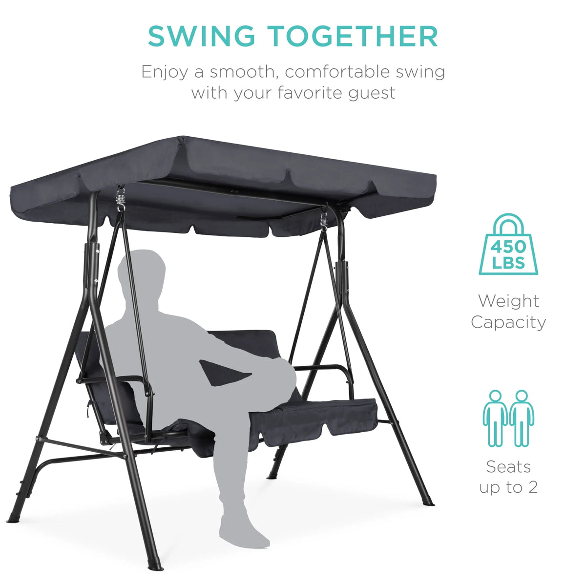 2-Person Convertible Canopy Swing Glider Lounge Chair with Removable Cushions Blue G4512