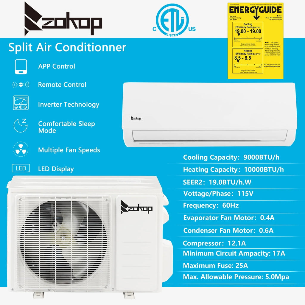 9000 BTU Wifi Enabled Mini Split Air Conditioner & Heater D86683