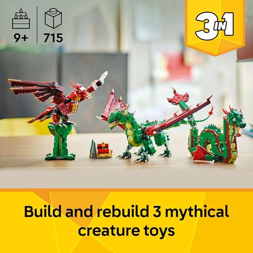 LEGO Creator 3 in 1 Medieval Dragon Toy Building Toy with 3 Build Options B2376