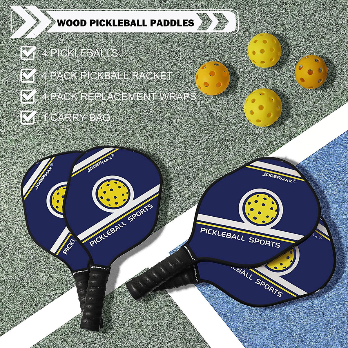 Pickleball Set of 4 with Balls E308136