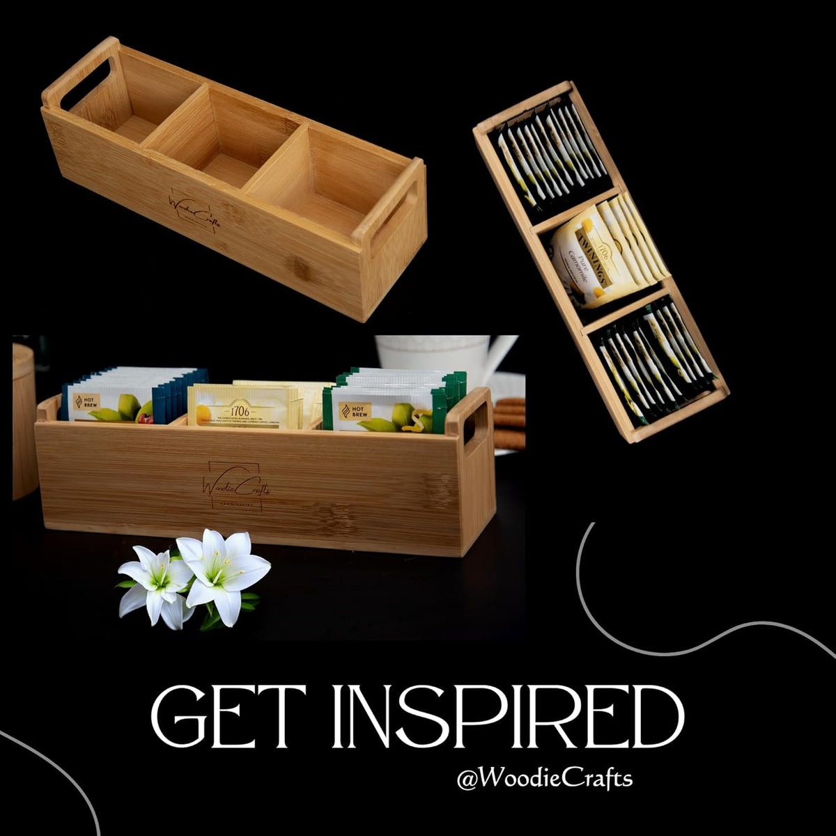 Bamboo Wood Tea Bag Storage Organizer Box S25966