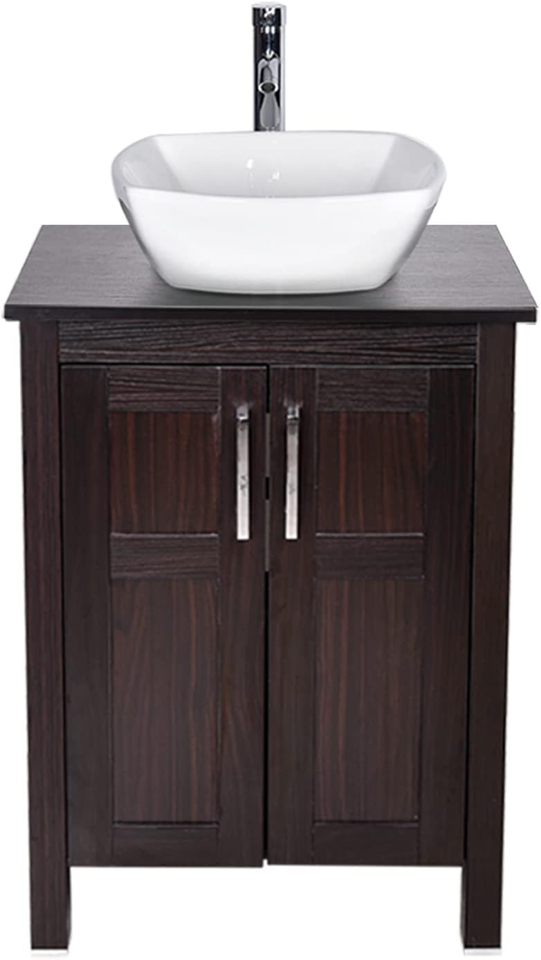 24 Inches Dark Coffee Bathroom Vanity Set with Top and 2-Door Cabinet X4338