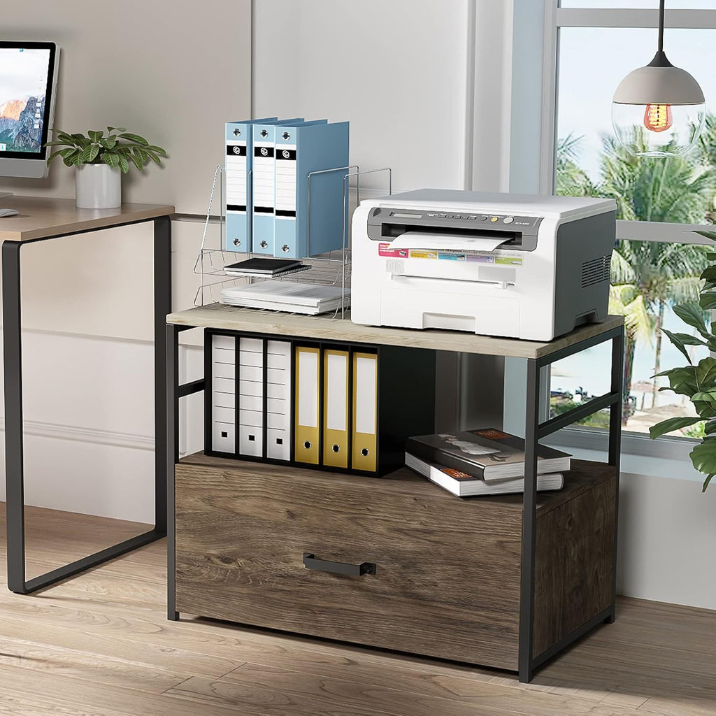Wood Lateral File Cabinet with 1 Drawer, Printer Stand with Storage Shelves Q260640