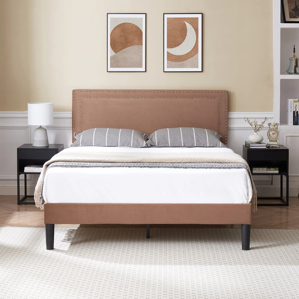 Queen Size Platform Bed Frame with Adjustable Upholstered Headboard E208