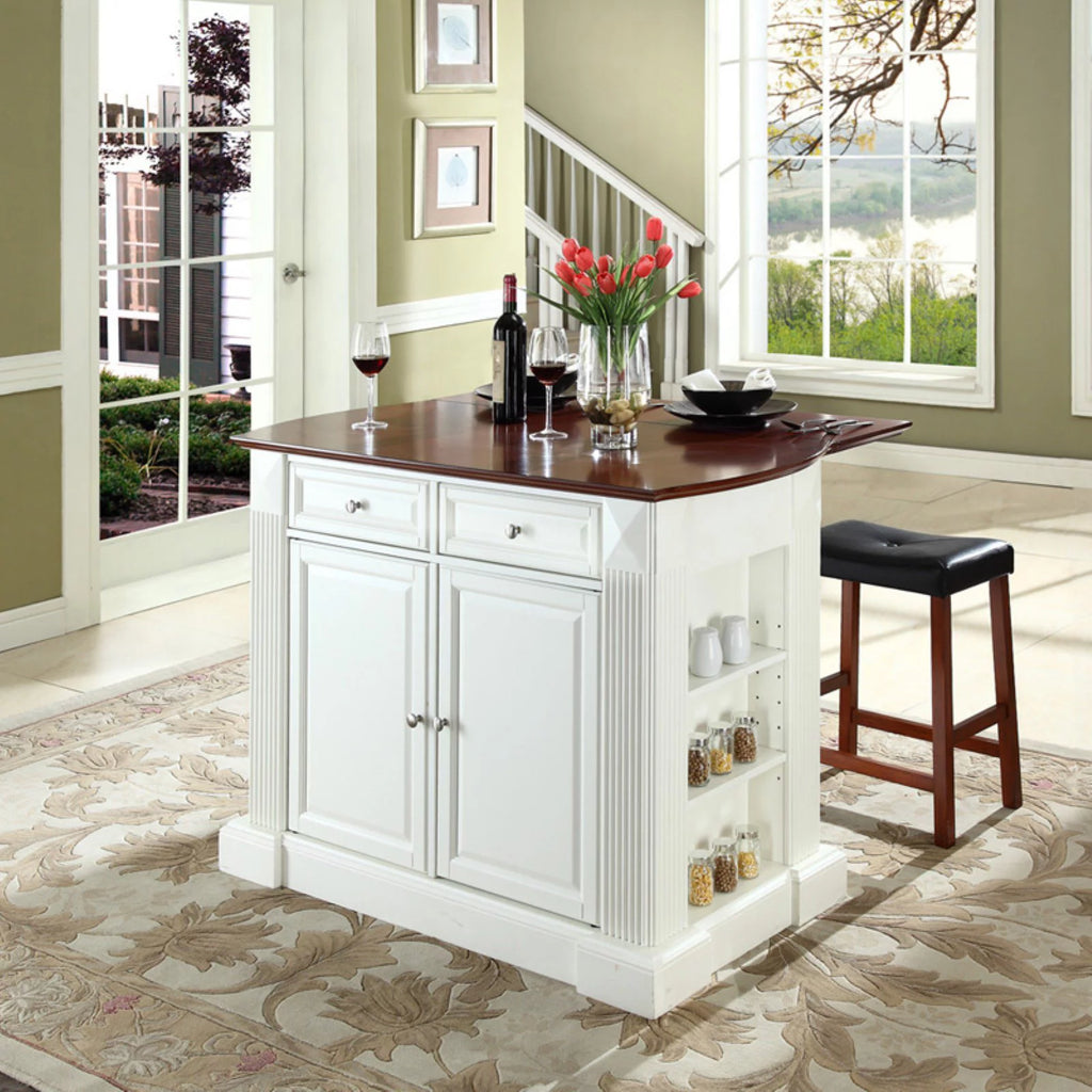 White Drop Leaf Kitchen Island with Stools K97735