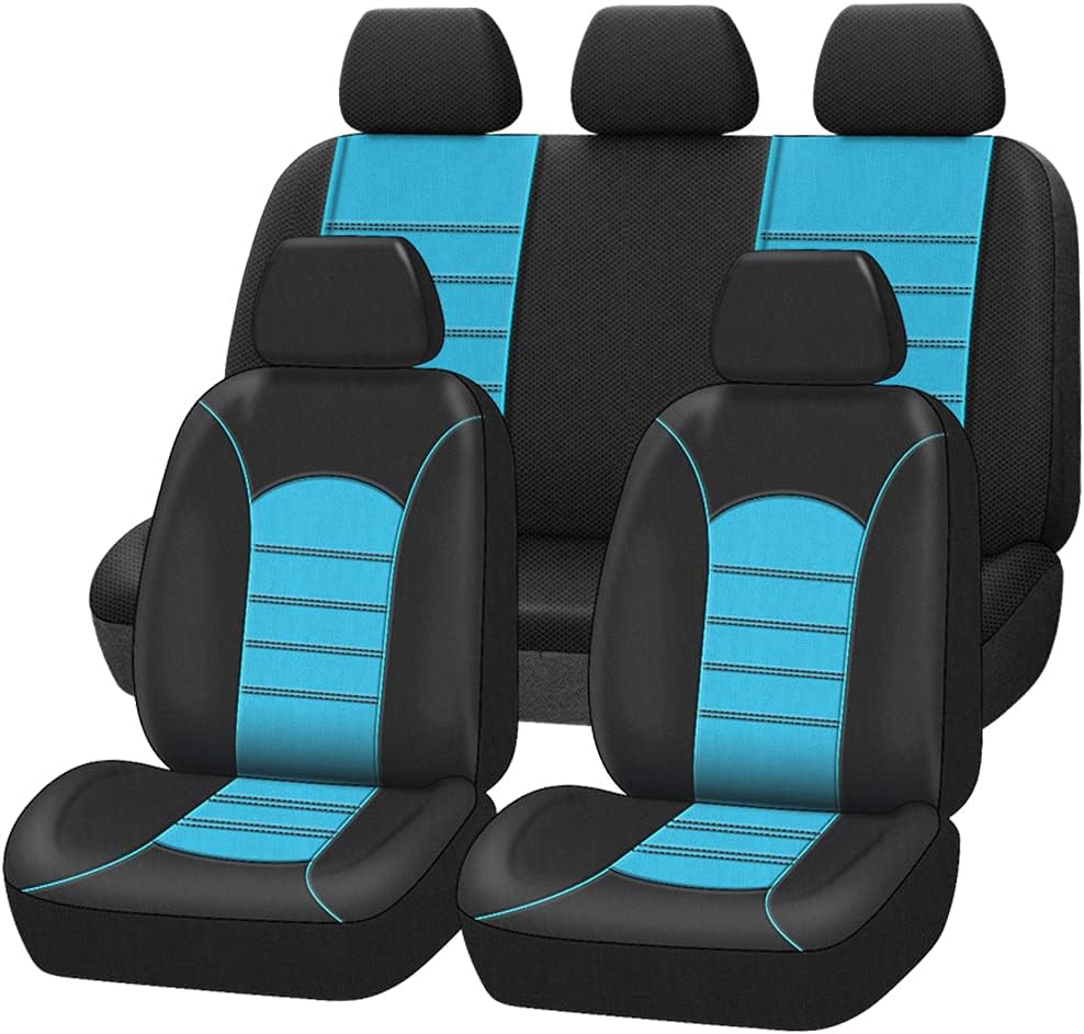 Air Mesh Car Seat Covers Full Set Breathable Airbag Compatible Water Blue T301347