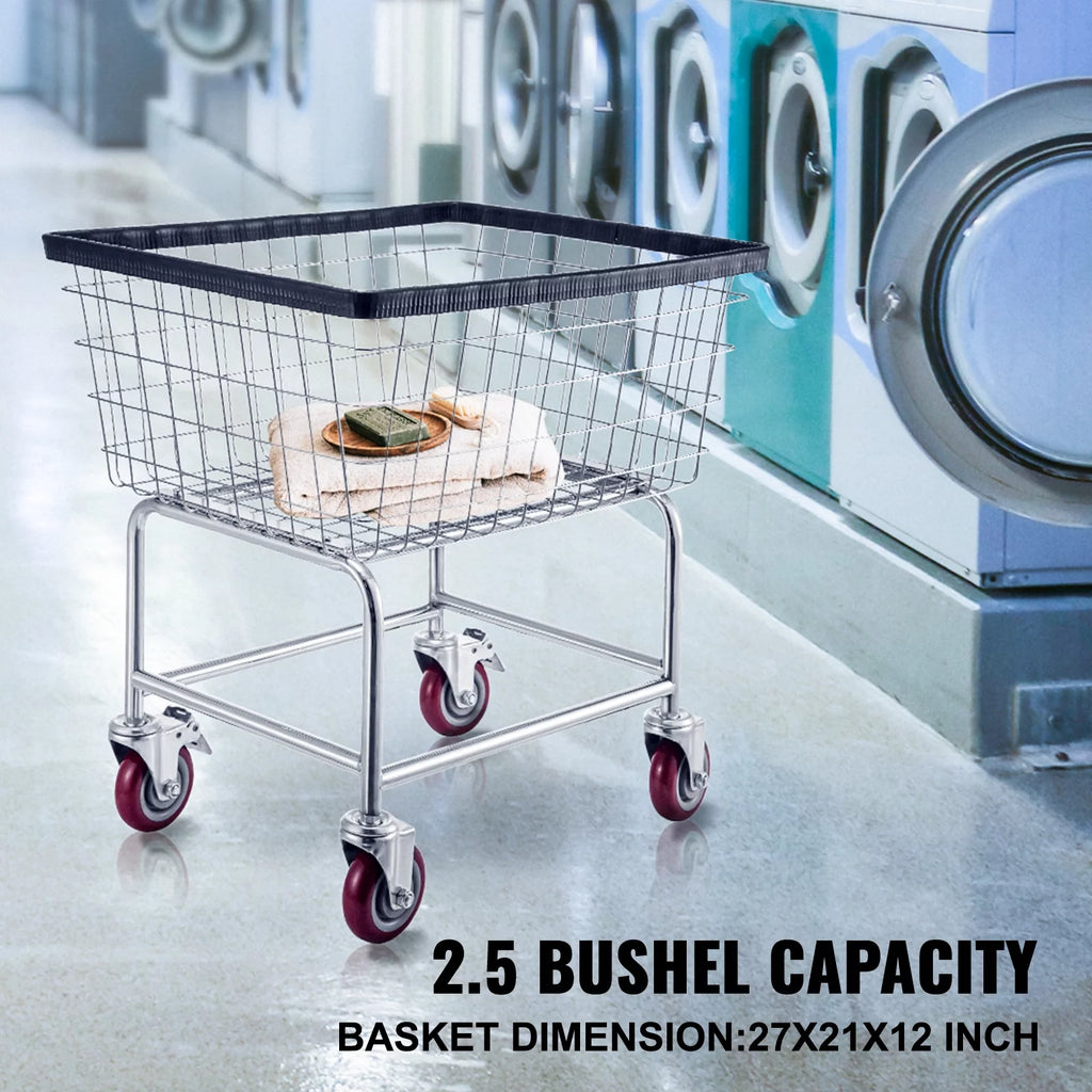 Wire Laundry Cart 2.2 Bushel Heavy Duty with Wheels O784