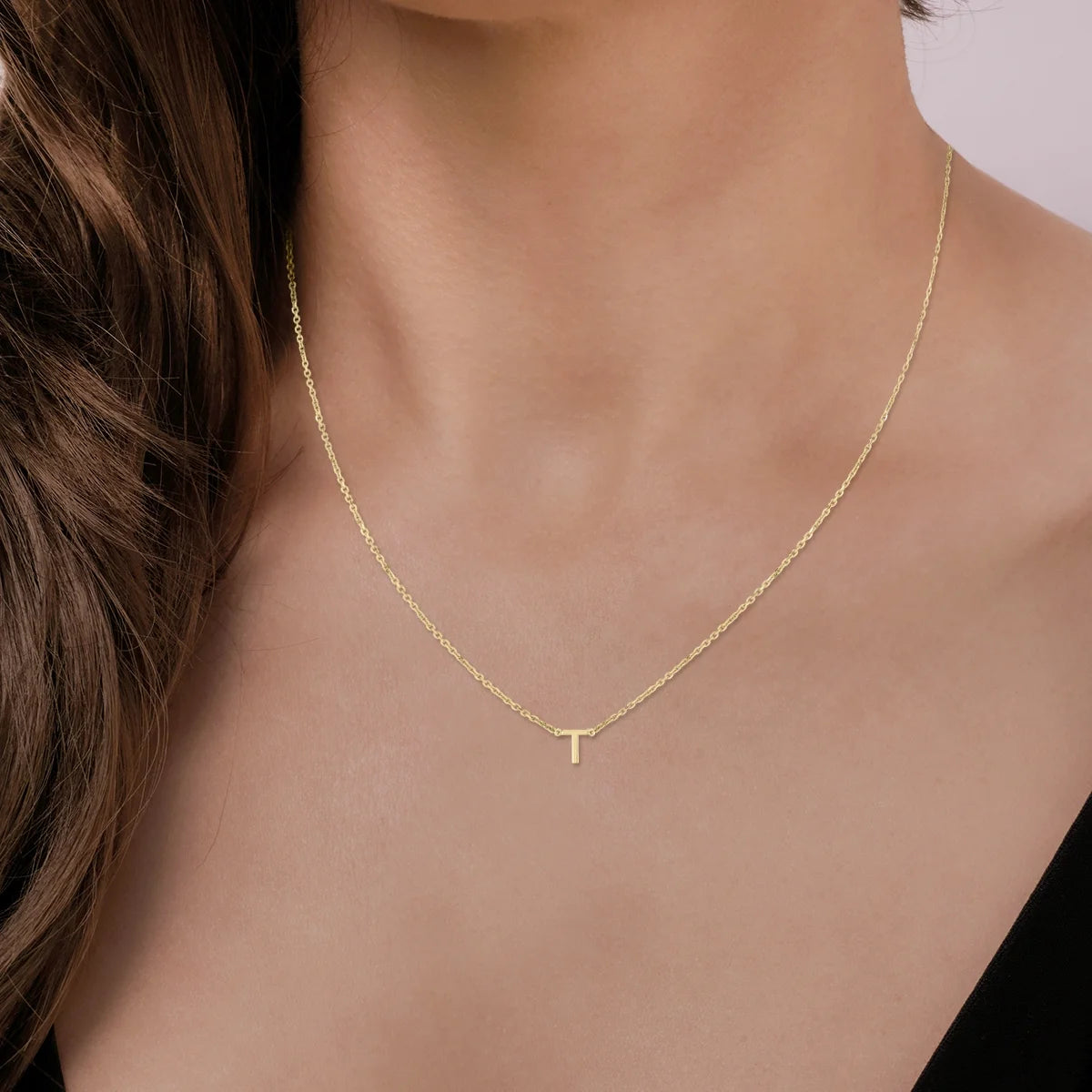 14K Solid Yellow Gold Initial Necklace H762