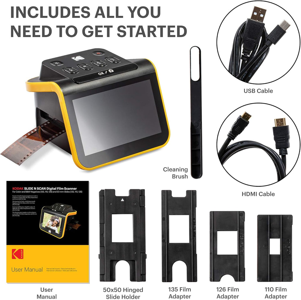 Film and Slide Scanner with 5" LCD Screen, Convert Color & B&W Negatives & Slides 35mm, 126, 110 Film to 22MP JPEG Digital Photos P506286